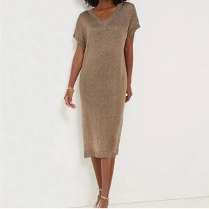Tuckernuck Bronze Metallic Knit Indie Midi Dress-Brown-Women’s M-Party-Cocktail